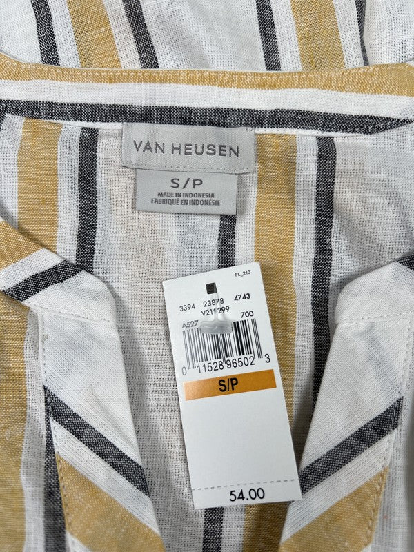 Van Heusen Women’s White/Yellow Striped Linen V-Neck Blouse - S image 3