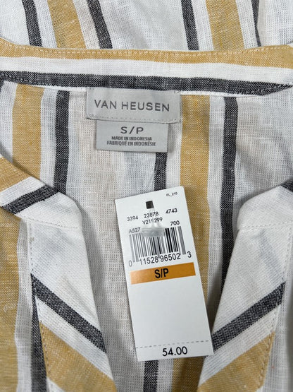 Van Heusen Women’s White/Yellow Striped Linen V-Neck Blouse - S image 3