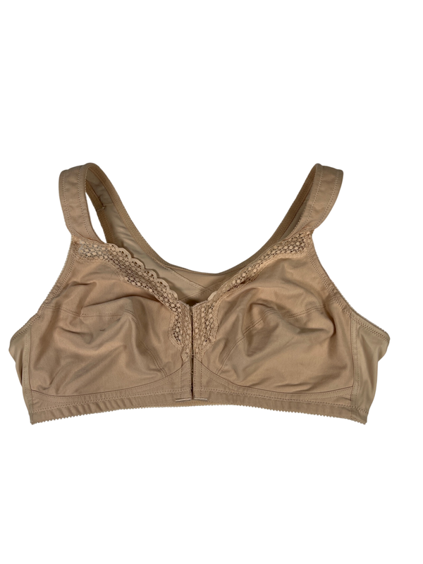 Exquisite Form Women's Beige Full Coverage Lace Trim Front Clasp Bra - 42C