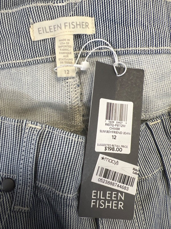 Eileen Fisher Women's Blue/White Striped Slim Boyfriend Jeans - 12 image 3