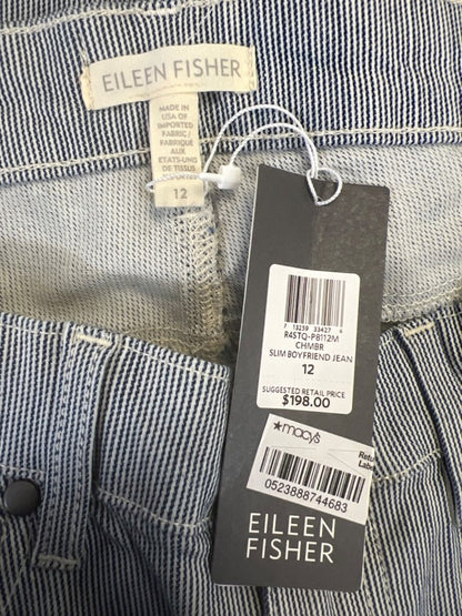Eileen Fisher Women's Blue/White Striped Slim Boyfriend Jeans - 12 image 3