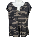 Lucky Brand Women's Gray/Black Camo Tie Front Short Sleeve T-Shirt - M