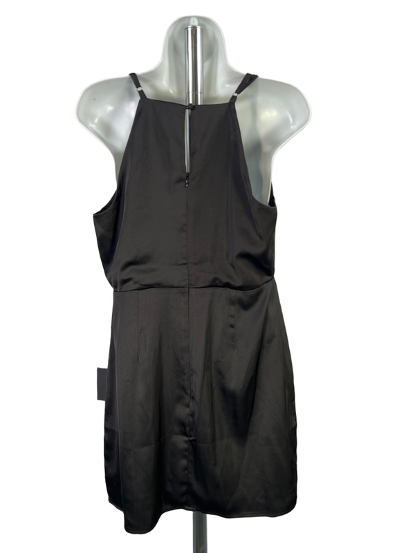 Lulus Women's Black Satin Faux Front Wrap Sleeveless Mini Dress - L image 2