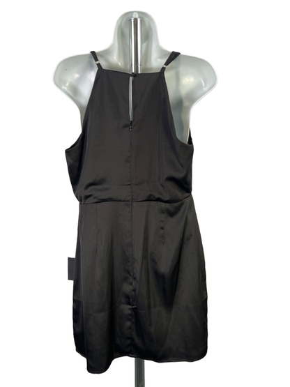 Lulus Women's Black Satin Faux Front Wrap Sleeveless Mini Dress - L image 2