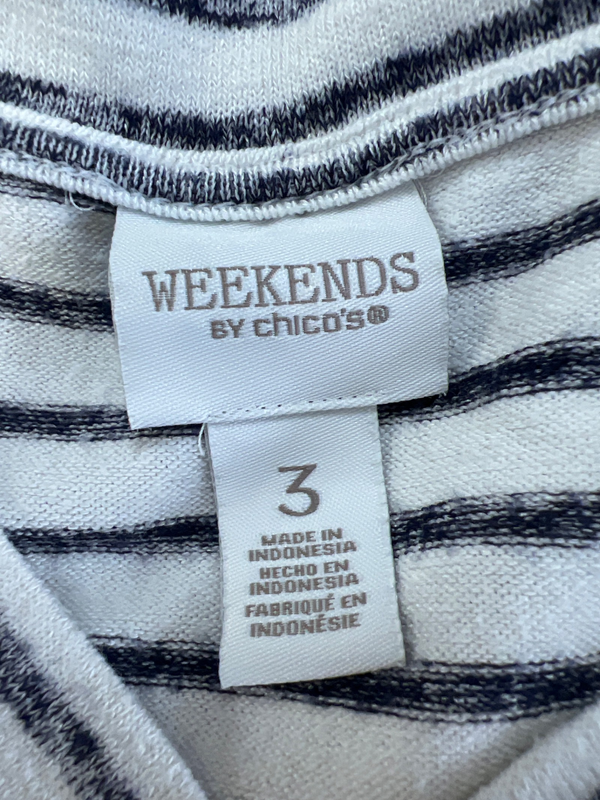 Weekends By Chico's White/Blue Stripe V-Neck Short Sleeve Shirt - 3 image 3