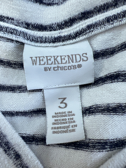 Weekends By Chico's White/Blue Stripe V-Neck Short Sleeve Shirt - 3 image 3