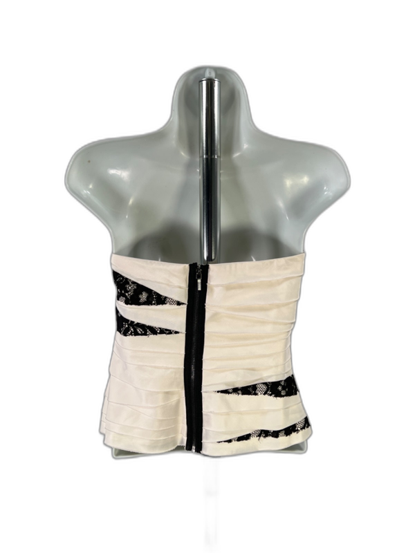 Bebe Women's Black/Ivory Layered Lace Strapless Corset Top - XS image 2