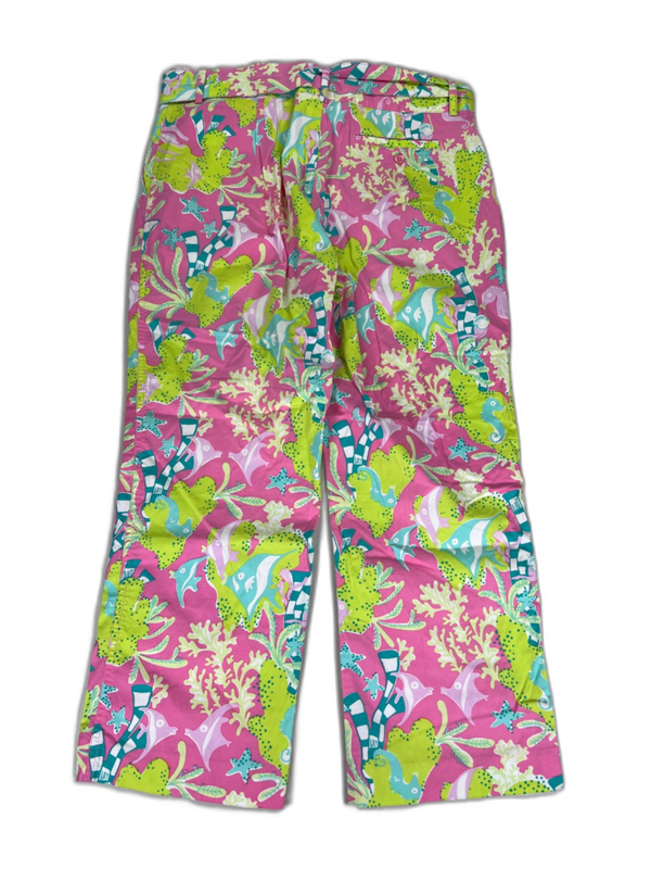 Lilly Pulitzer Women's Pink/Green Tropical Coral Cropped Pants - 8 image 2