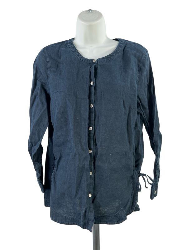 J.Jill Women's Blue Love Linen Button Up Shirt - S Petite