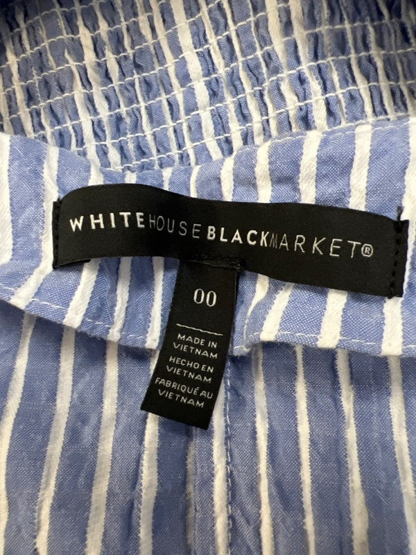 White House Black Market Women's Blue/White Striped Smock Tie Waist Blouse - 00 image 3
