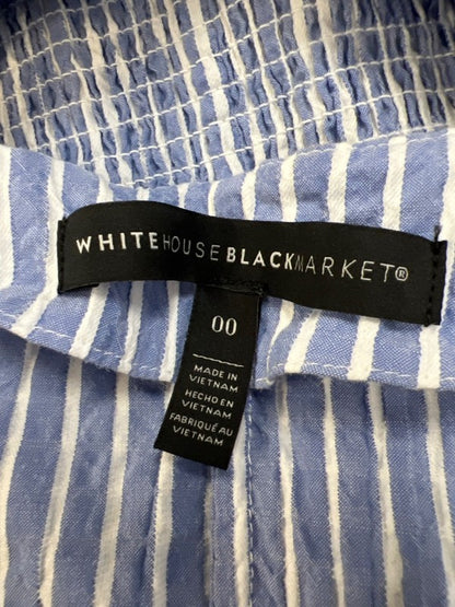 White House Black Market Women's Blue/White Striped Smock Tie Waist Blouse - 00 image 3