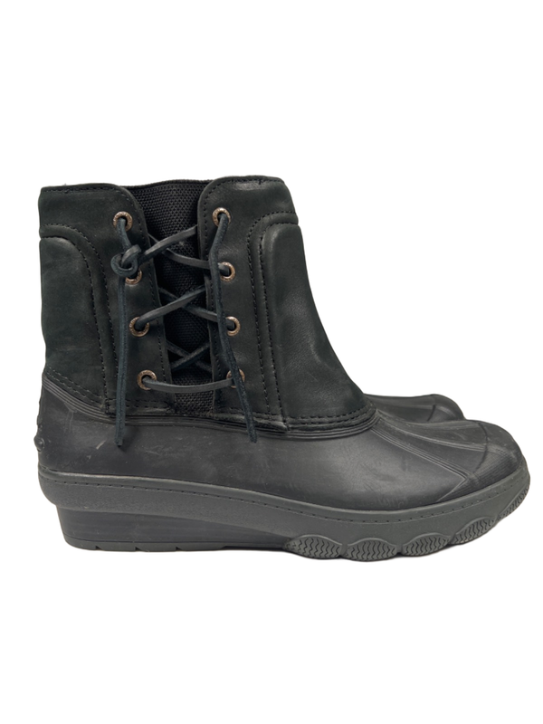 Sperry Top Sider Women's Black Saltwater Wedge Rain Boots - 8.5