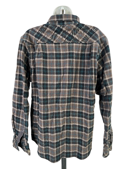 Nike Women's Gray/Blue Plaid Long Sleeve Button Up Flannel Shirt - L image 2