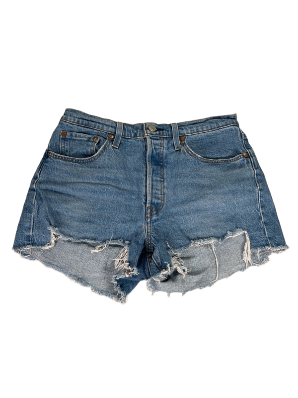 Levi's Women's Medium Wash 501 Original Distressed High Rise Denim Shorts - 28