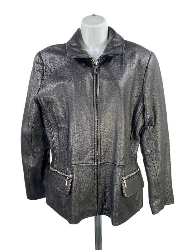 Jones New York Women's Black Leather Full Zip Jacket - M