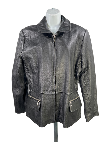 Jones New York Women's Black Leather Full Zip Jacket - M