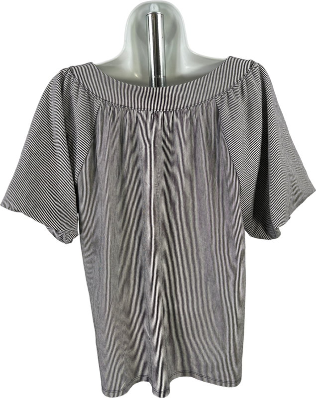 Ann Taylor Women’s Black/White Striped Short Puff Sleeve Blouse - S image 2
