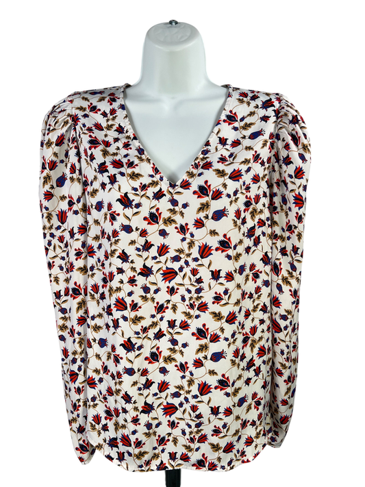 Banana Republic Women's White/Red Long Sleeve V-Neck Blouse - S