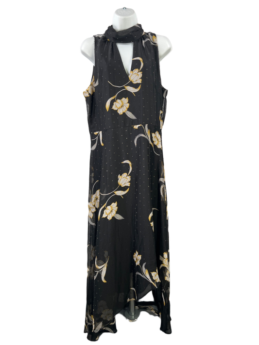 White House Black Market Women's Black Floral Hi-Low Sleeveless Maxi Dress - 14