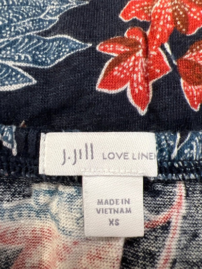 J Jill Women's Blue/Red Linen Floral Layered Flutter Sleeve Blouse - XS image 3