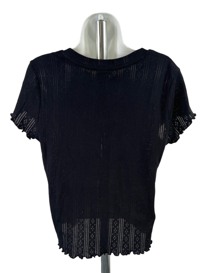 Splendid Women's Black Pointelle Lettuce Hem Short Sleeve Shirt - XL image 2