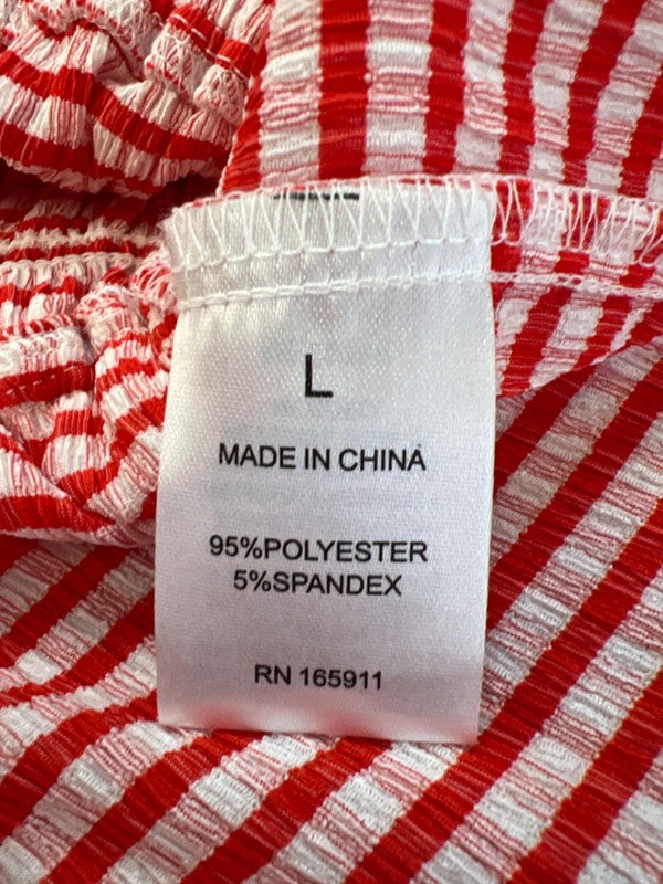 Grace + Karma Women's Red Plaid Smocked Tiered Balloon Sleeve Blouse - L image 4