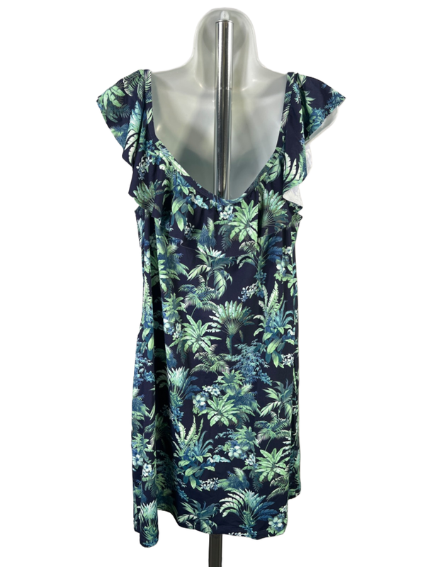 Tommy Bahama Women's Blue/Green Floral Ruffle Swim Cover Up Mini Dress -XL image 2