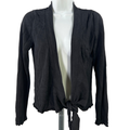 White House Black Market Women's Black Silk Lettuce Hem Cardigan Shawl - L