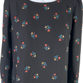 NEW LOFT Women’s Black Floral Semi Sheer Long Sleeve Blouse - XXS