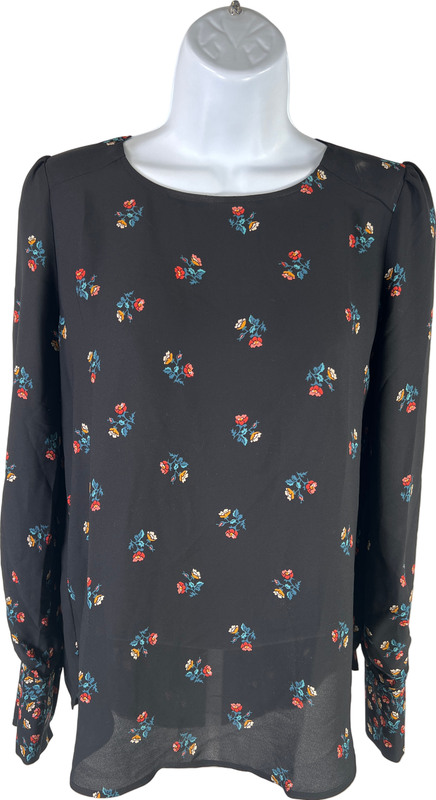 NEW LOFT Women’s Black Floral Semi Sheer Long Sleeve Blouse - XXS