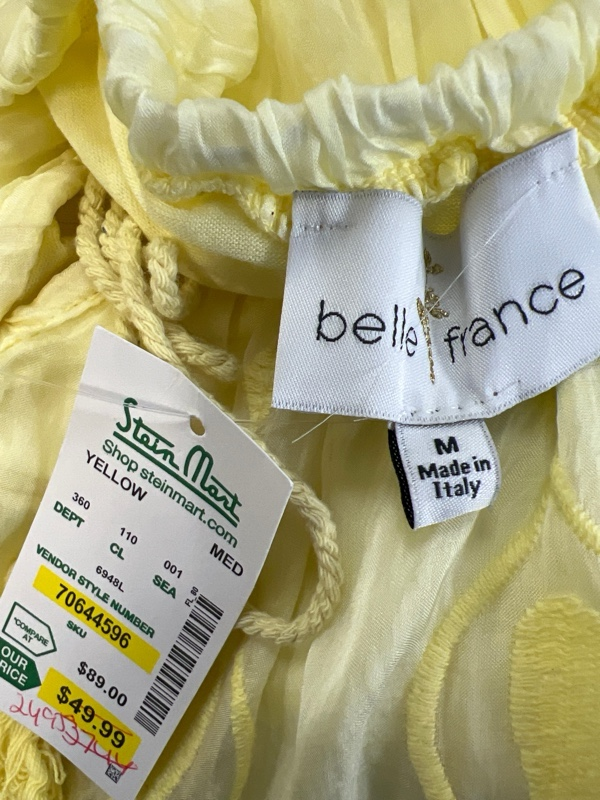 Belle France Women's Yellow Crochet 3/4 Sleeve Lined Blouse - M image 3