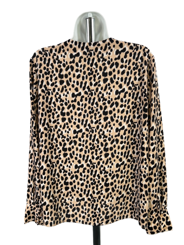 Banana Republic Women's Black/Tan Cheetah Print V Neck Long Sleeve Blouse - S image 2