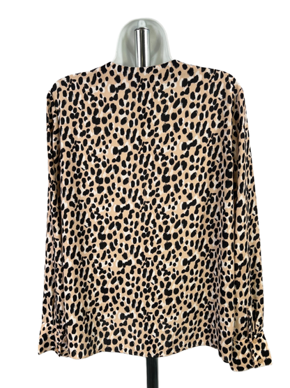 Banana Republic Women's Black/Tan Cheetah Print V Neck Long Sleeve Blouse - S image 2