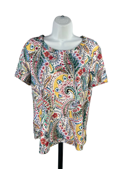 Chico's Women's Multicolor Paisley Short Sleeve Tee Shirt - 0/US S