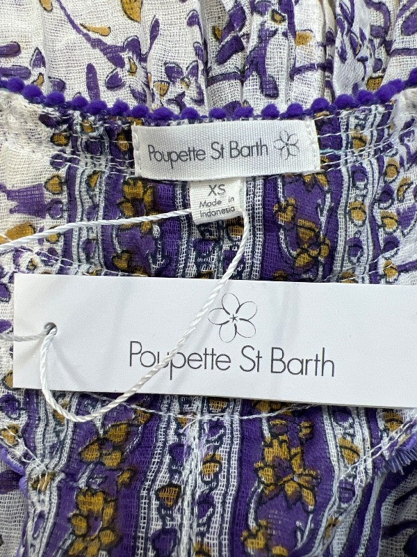 Poupette St Barth Women's Purple Semi-Sheer Floral Fringe Trim Tank Top - XS image 3