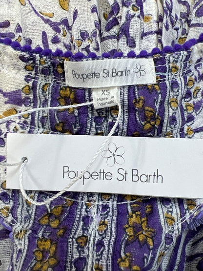 Poupette St Barth Women's Purple Semi-Sheer Floral Fringe Trim Tank Top - XS image 3