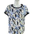 Anne Klein Women's Blue/Green Floral Short Sleeve Blouse - S Petite