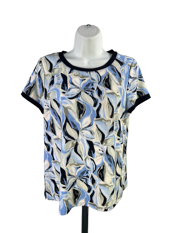 Anne Klein Women's Blue/Green Floral Short Sleeve Blouse - S Petite