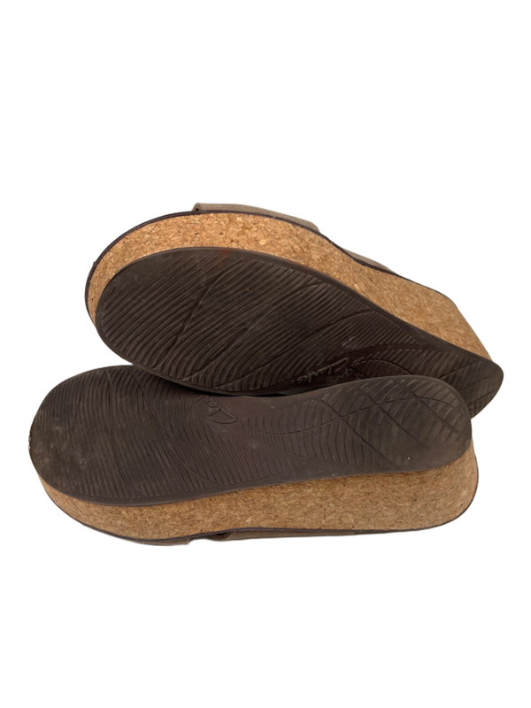 Clarks Collection Women's Tan Suede Cork Open Toe Slingback Wedge Sandals - 7 image 8