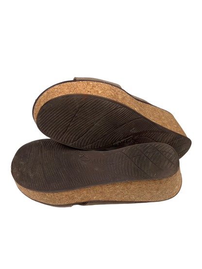 Clarks Collection Women's Tan Suede Cork Open Toe Slingback Wedge Sandals - 7 image 8