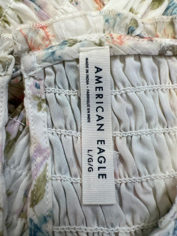American Eagle Women's White Floral Smocked Ruffle Sleeveless Mini Dress - L image 3