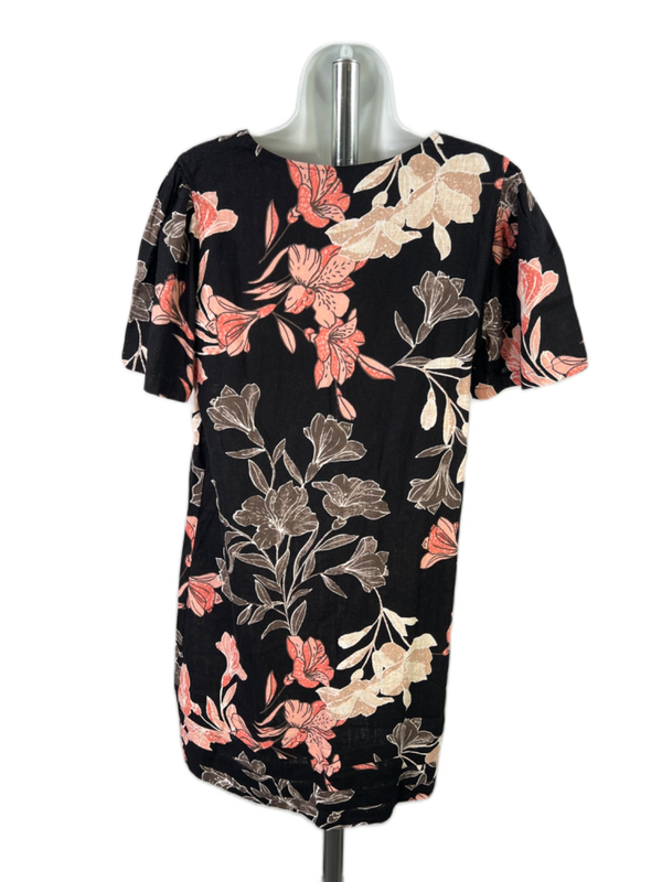 Nicole Miller Women's Black Floral Short Sleeve Shirt Dress - M image 2