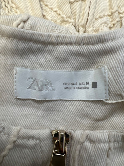 Zara Women's Beige/Ivory Floral Embroidered Long Balloon Sleeve Jacket - S image 3