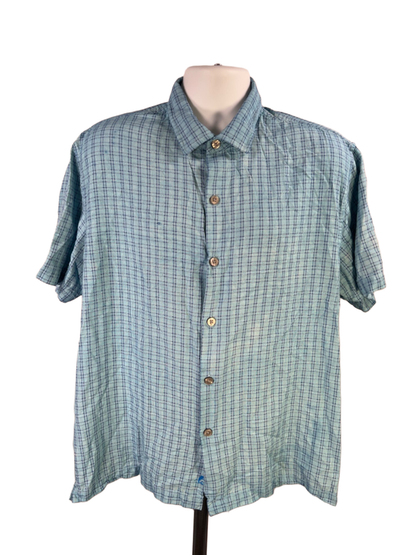 Tommy Bahama Men's Blue Silk Short Sleeve Button Up Shirt - XL