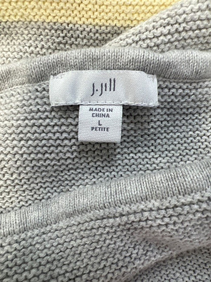 J.Jill Women's Gray/Yellow Striped Long Sleeve Waffle Knit Sweater - L Petite image 3