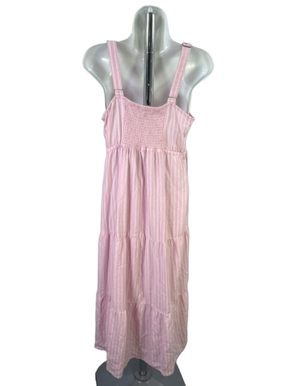 Sonoma Women's Pink/White Striped Linen Blend Tiered Sleeveless Maxi Dress - M image 2