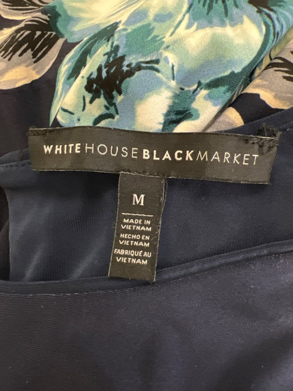 White House Black Market Women's Blue Floral Sleeveless Lined Midi Dress - M image 3