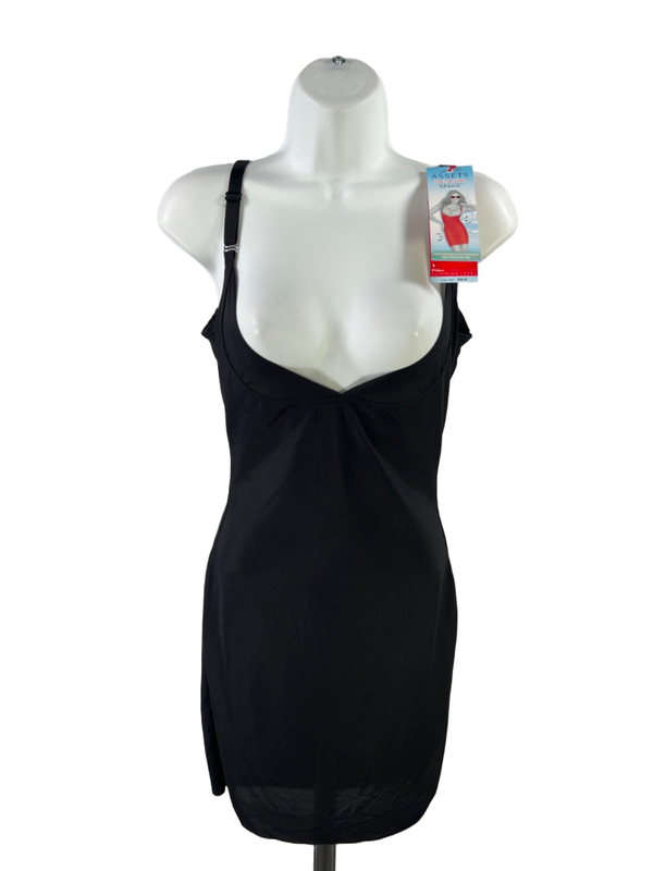 Spanx Assets Women's Black Red Hot Label Lined Open Bust Bodysuit Slip Dress - L