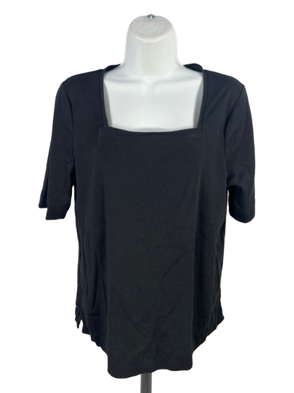 Chico's Women's Black Square Neck Short Sleeve Shirt - 2/US L