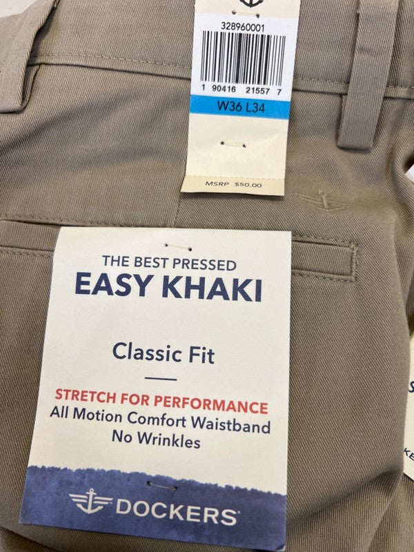 Dockers Men's Beige Classic Fit Stretch Performance Khaki Dress Pants - 36x34 image 5